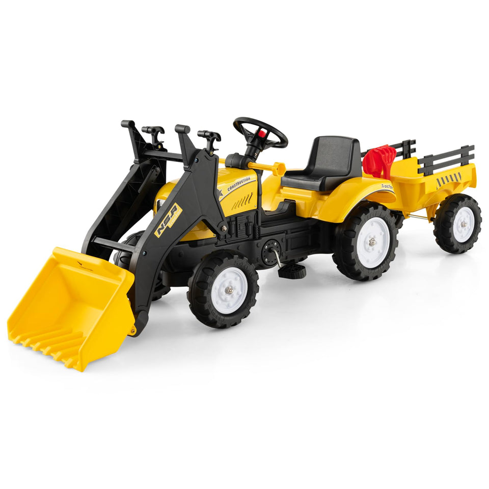Olakids ride-on excavator front bucket action for kid-friendly digging play