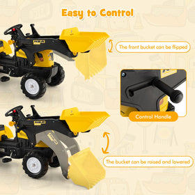 Olakids ride-on excavator joystick control complements bucket actions