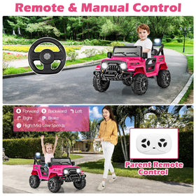 OLAKIDS ride-on truck side profile shows easy door access for quick setup.