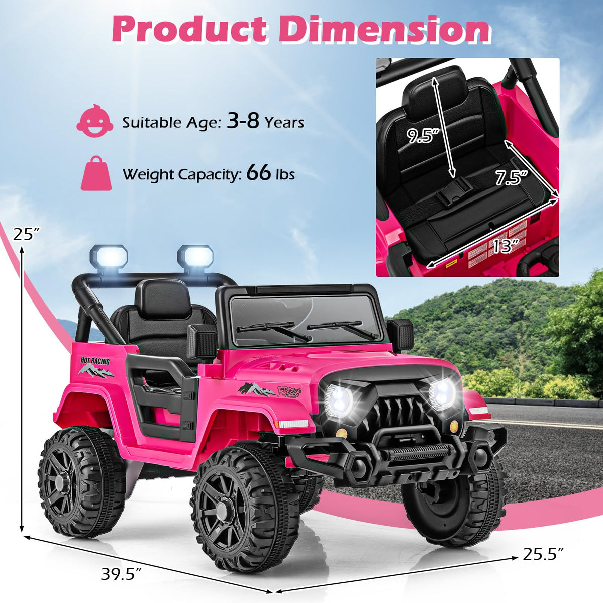 OLAKIDS ride-on truck wear-resistant wheels handle grass and pavement.