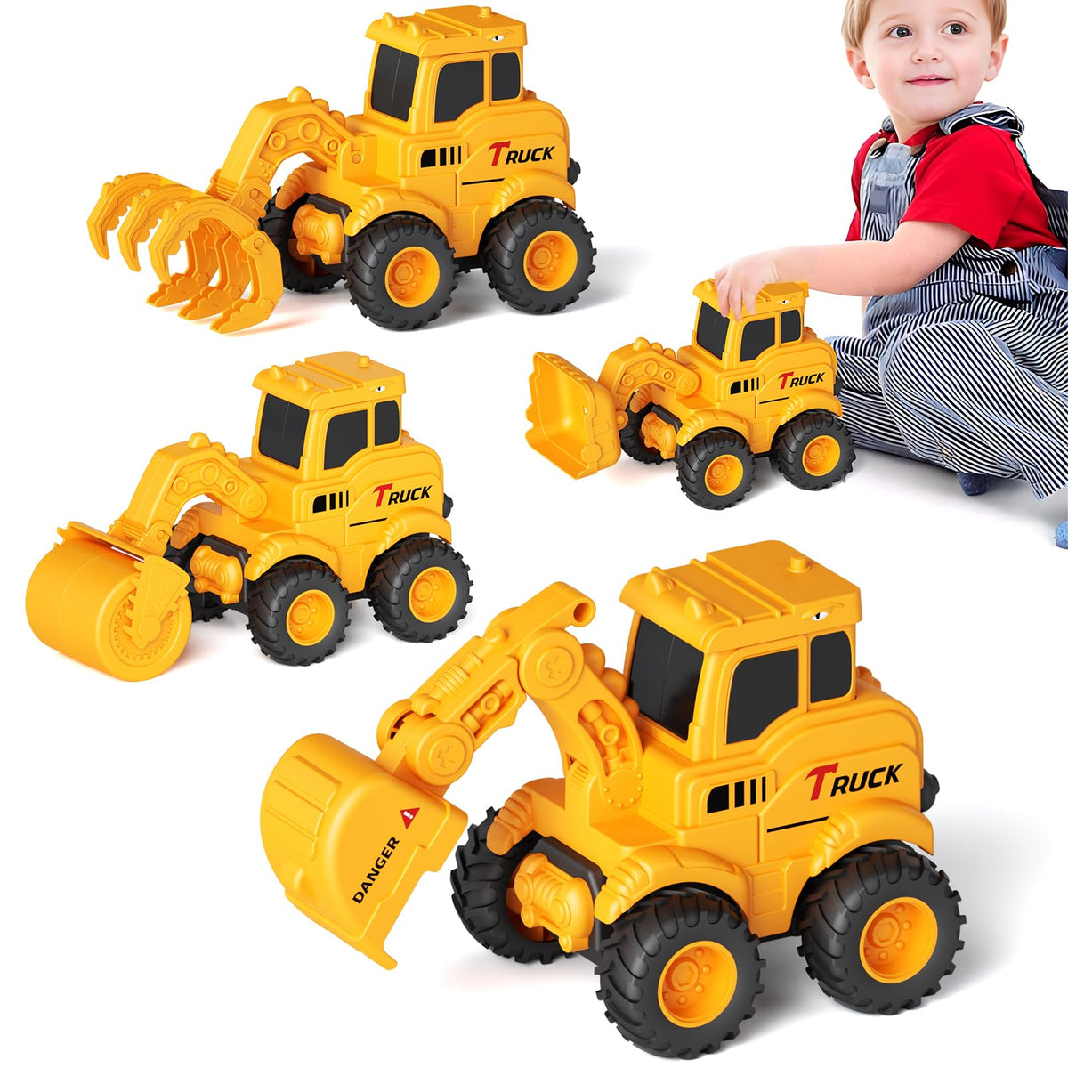 Olbyefly construction trucks: excavator in action for sandbox play.