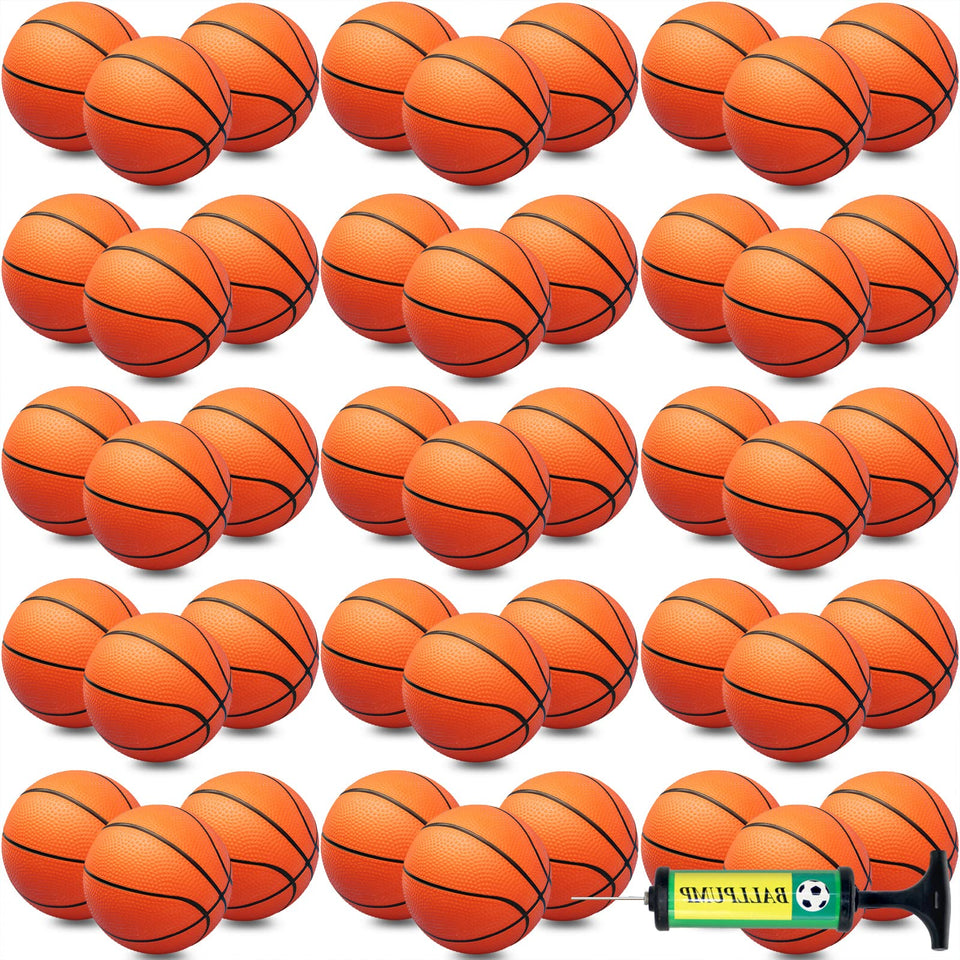 Oleitodh 40pcs mini basketballs 5in set shown with pumped action for smooth play and shooting practice.