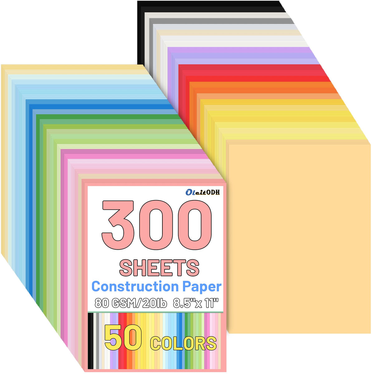 Oleitodh 50 color construction paper swatch for vibrant crafts and classroom use