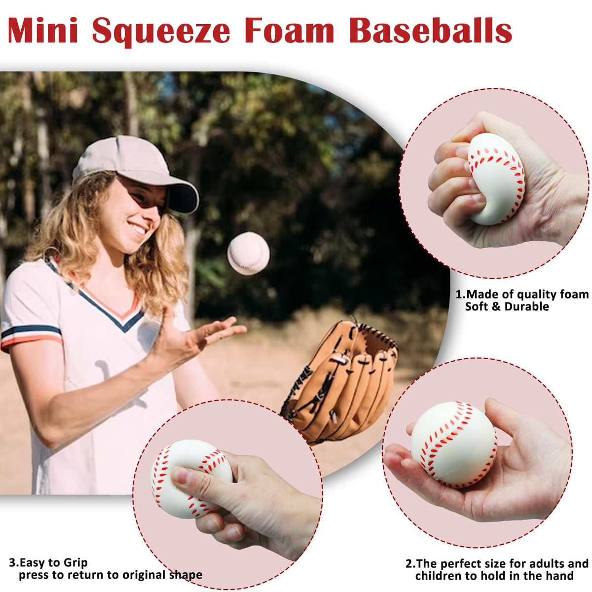 Oleitodh baseball-themed foam ball, durable and easy to squeeze for stress relief and play.