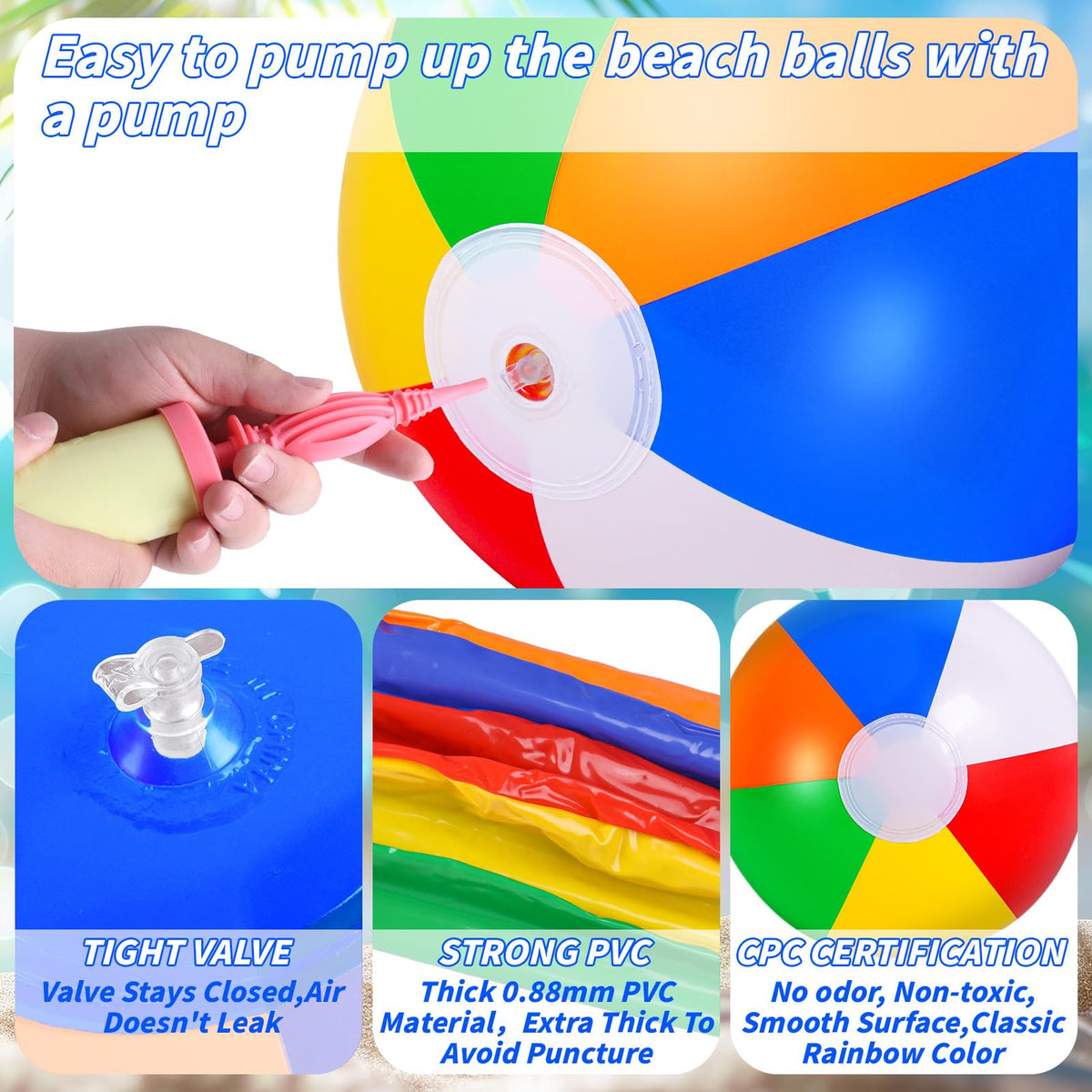 Oleitodh beach ball with valve-top for easy inflation and deflation
