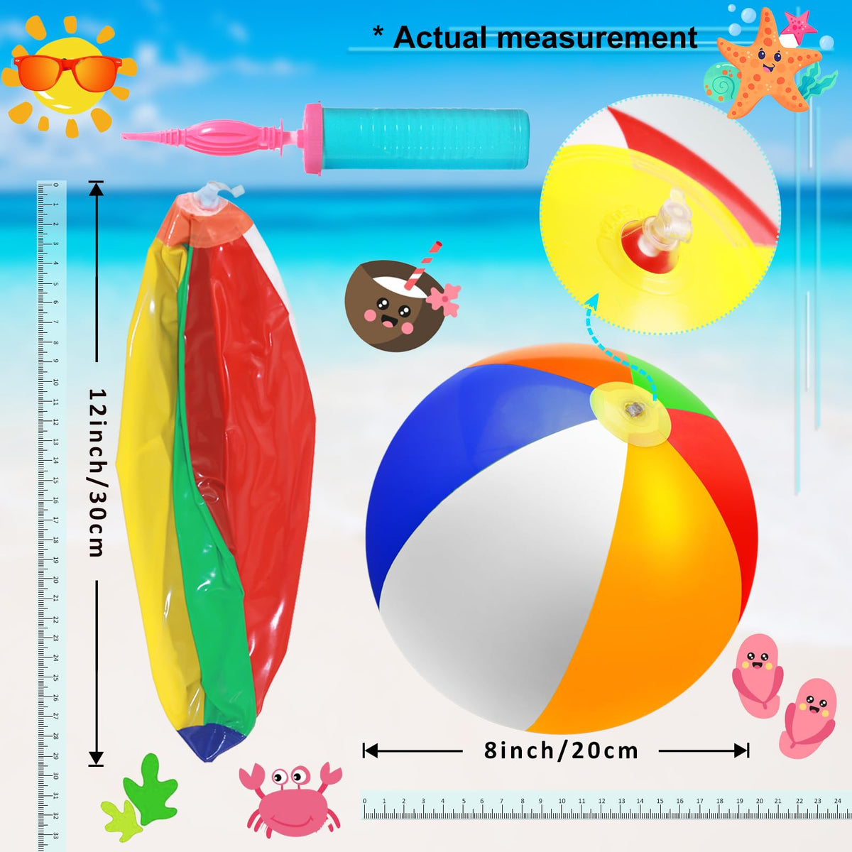 Oleitodh beach balls twelve-inch, durable PVC for reliable pool and outdoor play.