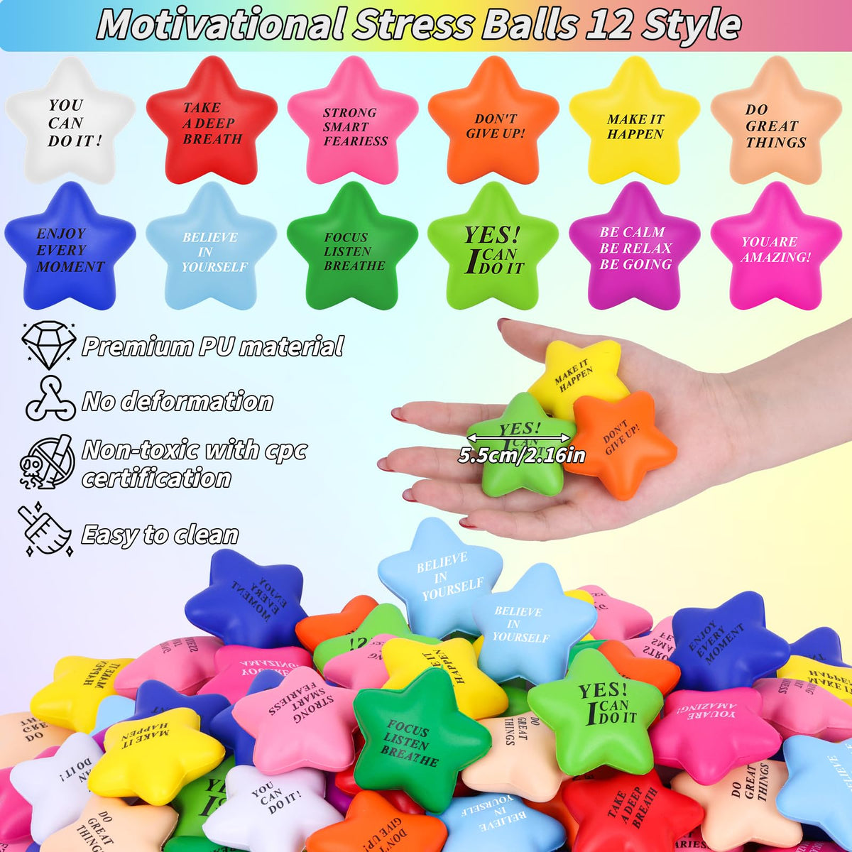 Oleitodh 2-inch squeeze ball with motivating quotes to brighten study sessions.