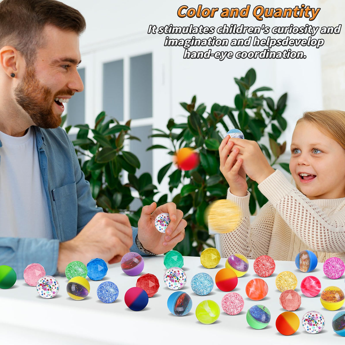 Oleitodh double-color-scrub bouncy balls offer eye-catching contrast for games.