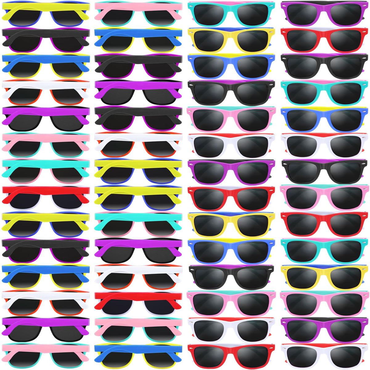 Oleitodh kids sunglasses 64-pack pack-shot in bright colors for party favors.