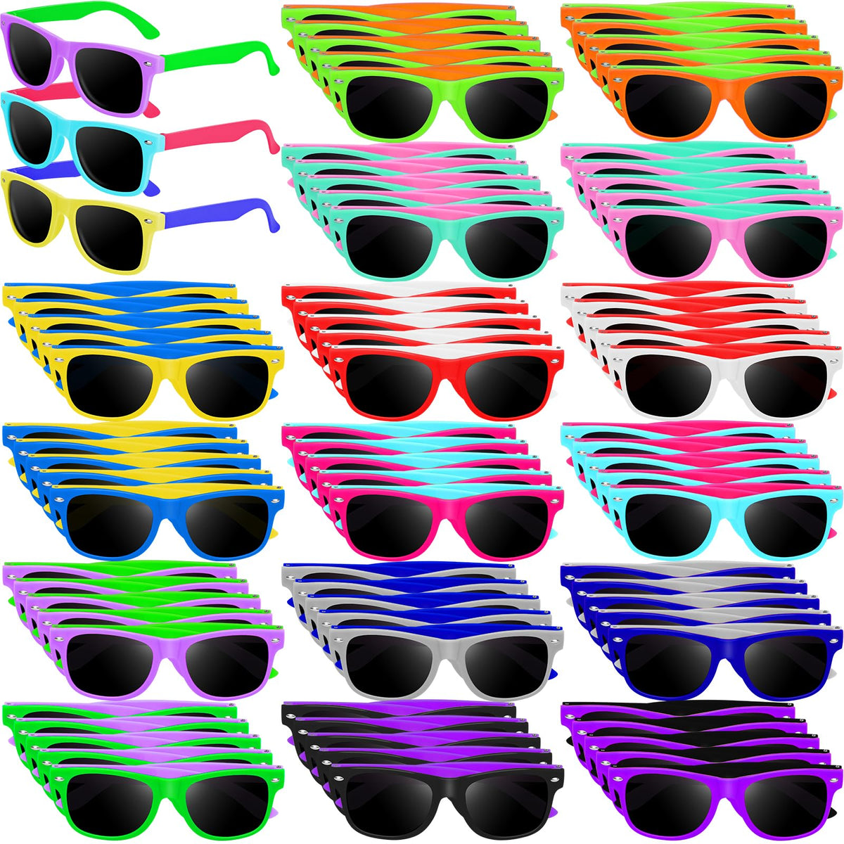 Oleitodh kids sunglasses neon colors pack for sunny days, ideal as party favors.