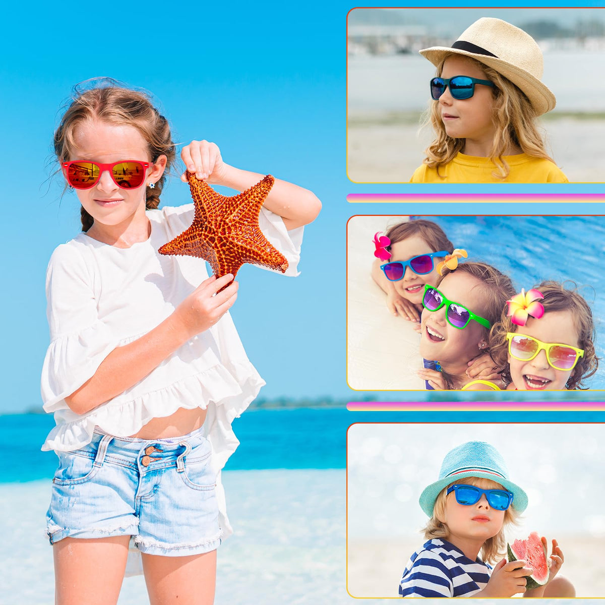 Oleitodh kids sunglasses worn at pool or beach during sunny days