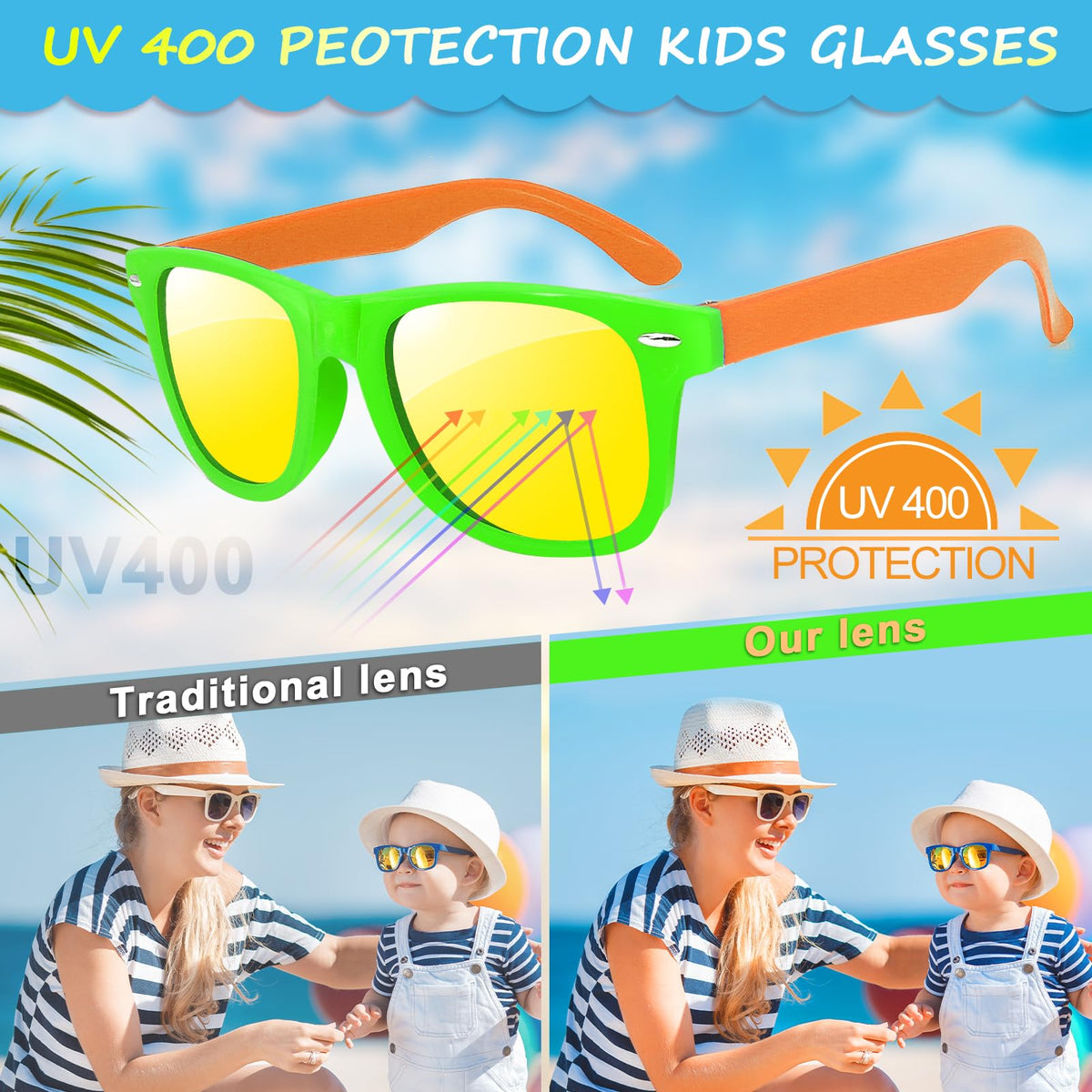 Oleitodh kids sunglasses with UV protection for sunny outdoor activities.
