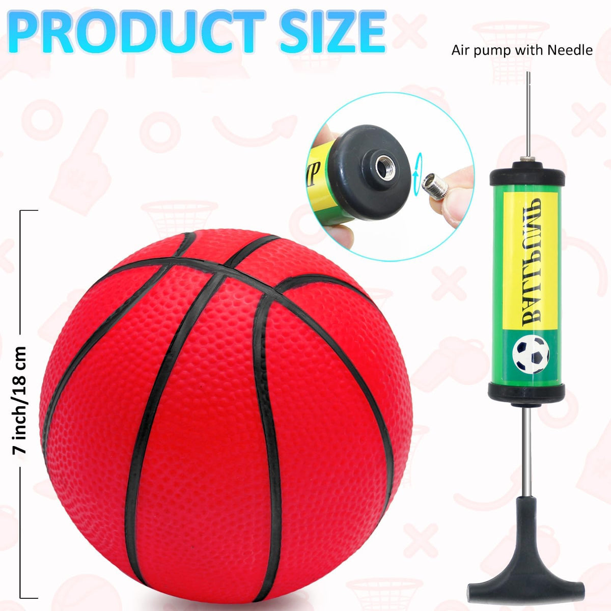 Oleitodh mini basketball pump included for quick setup and on-the-go play.