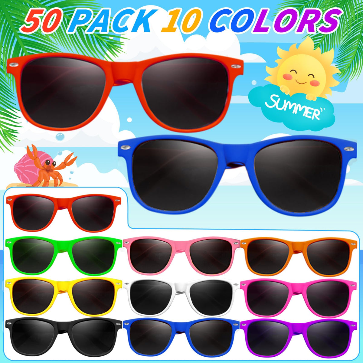 Oleitodh neon color sunglasses set adds vibrant variety for kids’ birthdays.