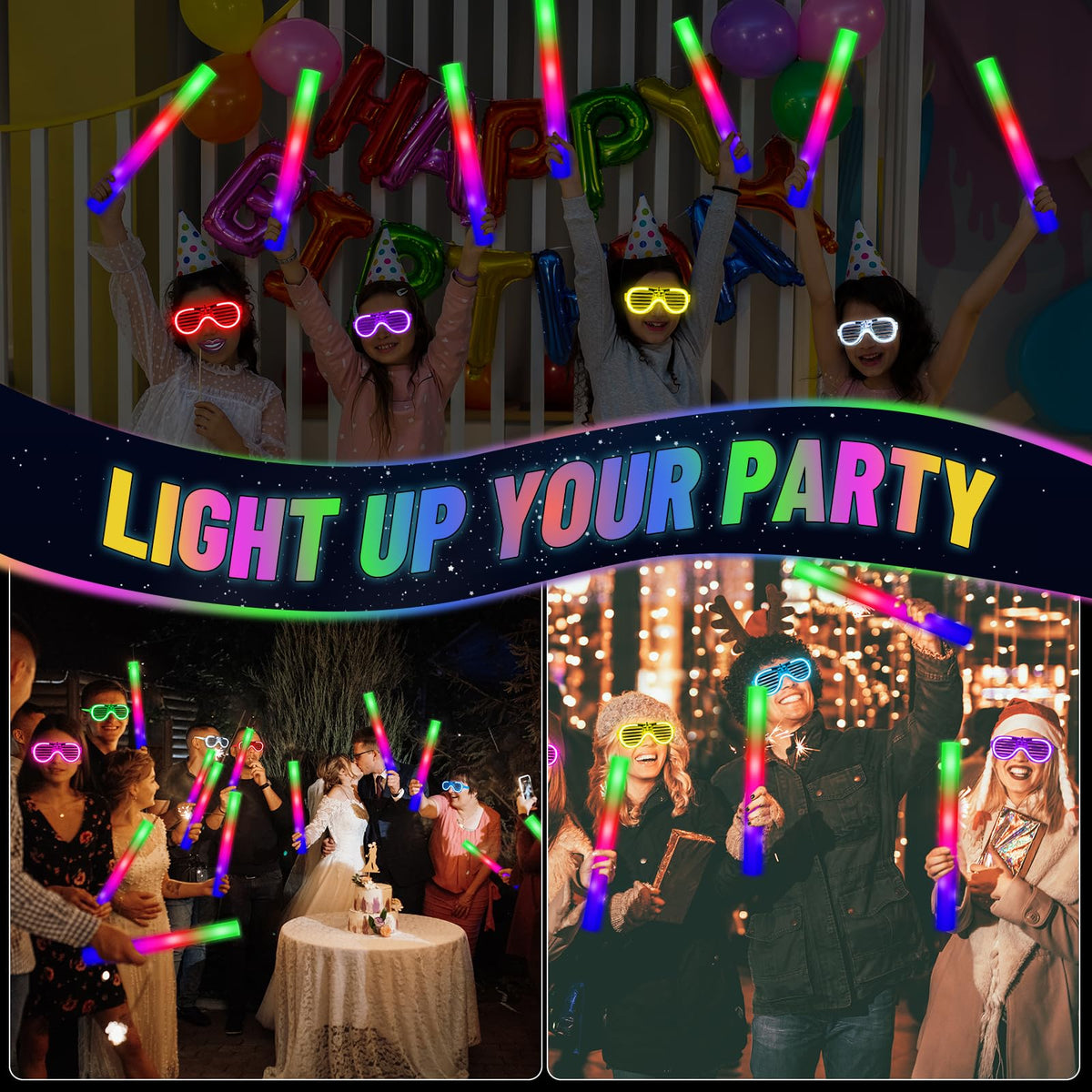 Oleitodh neon party favors illuminate the dance floor with vivid color.