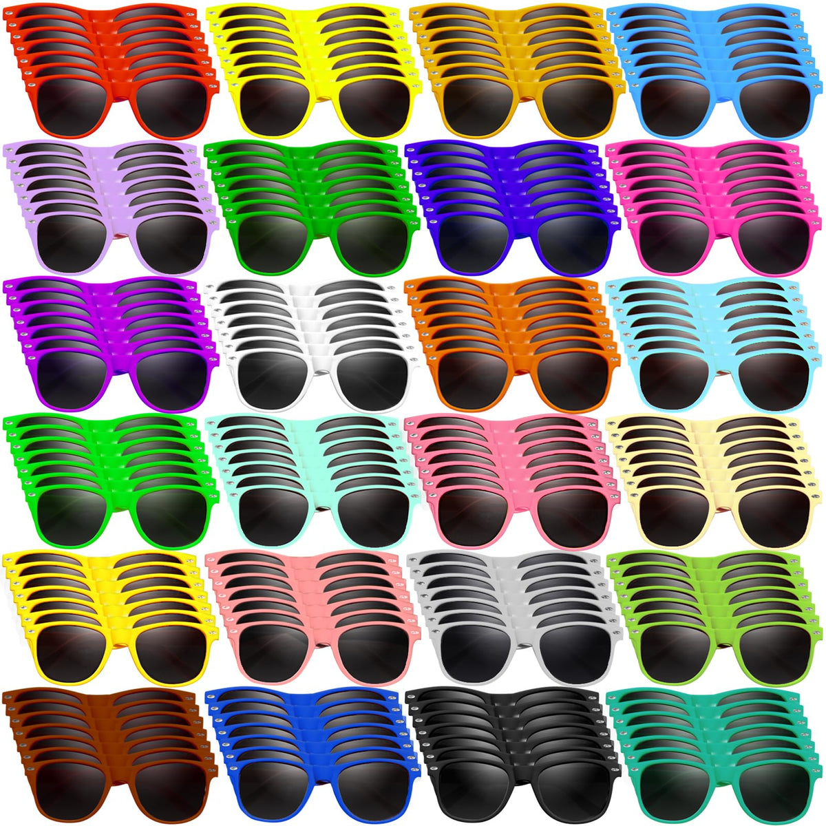 Oleitodh neon sunglasses 144-pack front view for vibrant party favors and easy crowd distribution
