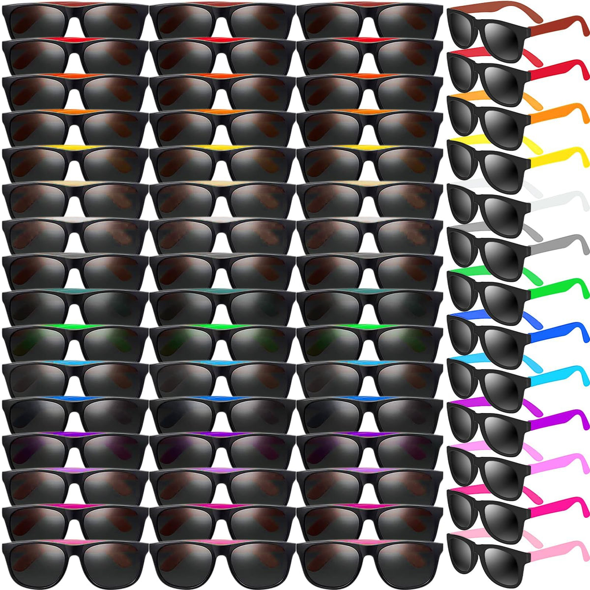 Oleitodh neon sunglasses 60-pack, front view, ideal party favors.