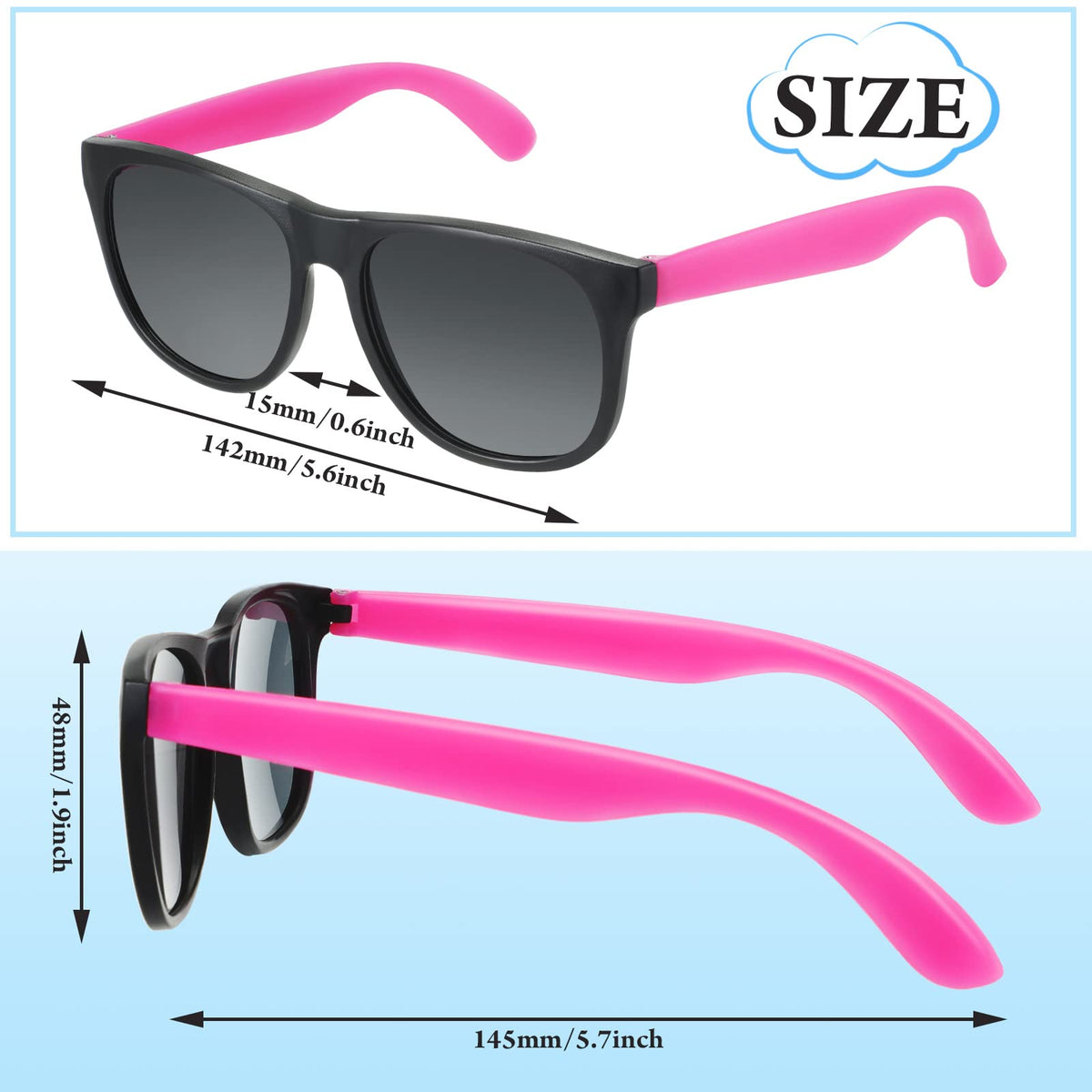 Oleitodh neon sunglasses frame width detail, comfortable fit.