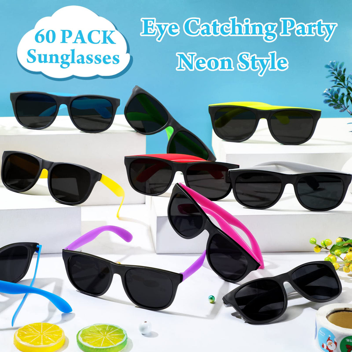 Oleitodh neon sunglasses lens height 48 mm, balanced fit.