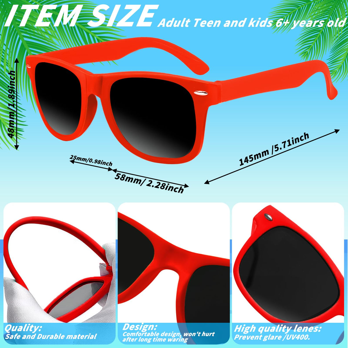 Oleitodh unisex neon sunglasses design fits most faces for comfortable wear.