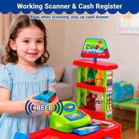OLEOCA supermarket playset scanner adds interactive fun and pretend beeps.