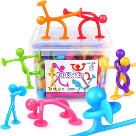 OleOletOy 21-pack stretchy suction toys on a smooth surface for interactive play.