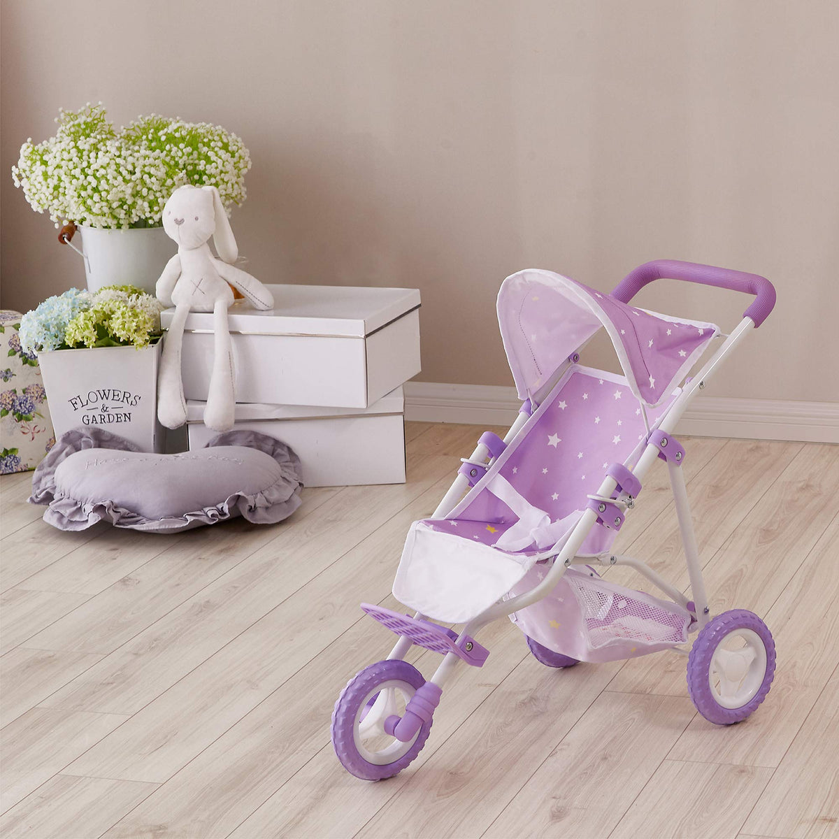 Olivia's Little World adjustable-handle stroller helps kids tailor play comfort.
