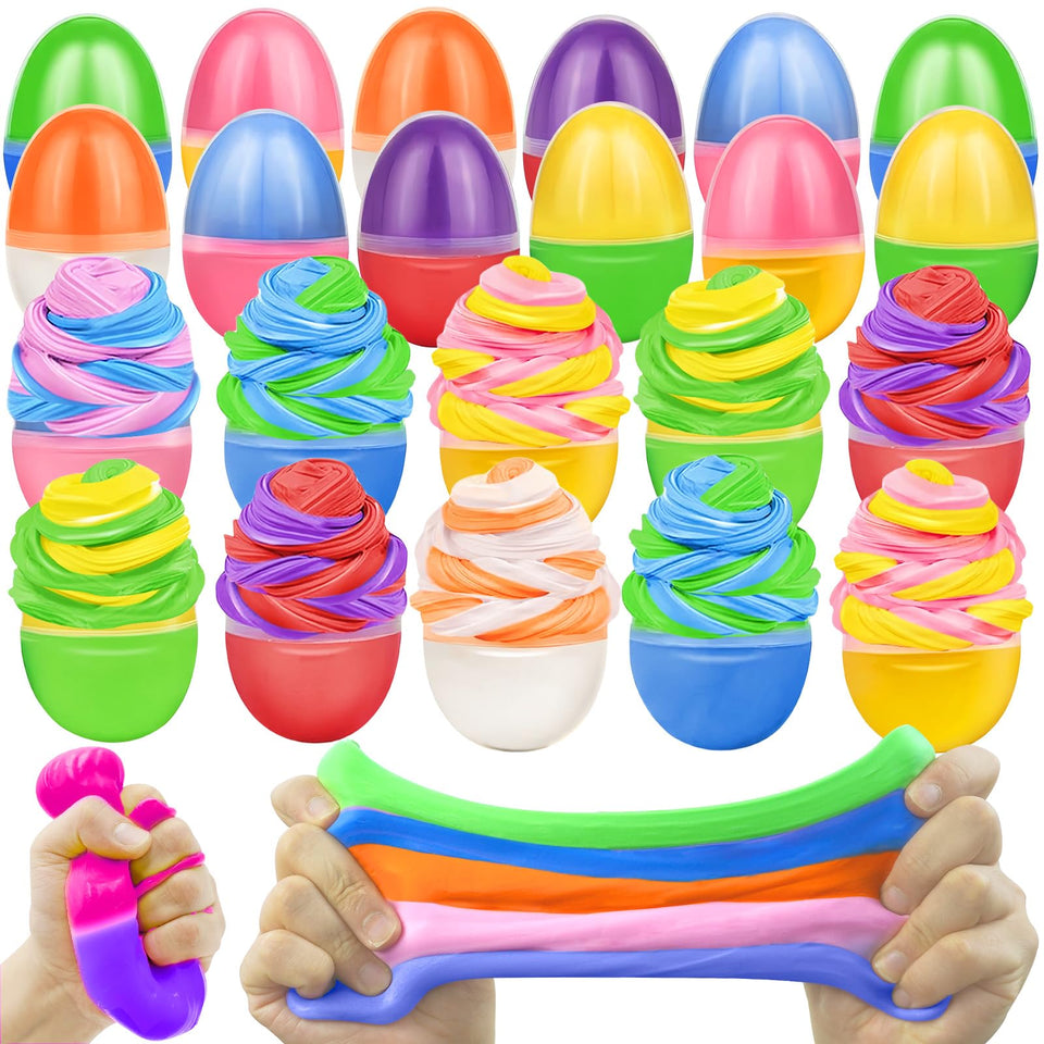 Olixmlya Easter butter slime eggs 12-pack box for fun party favors and basket fillers.