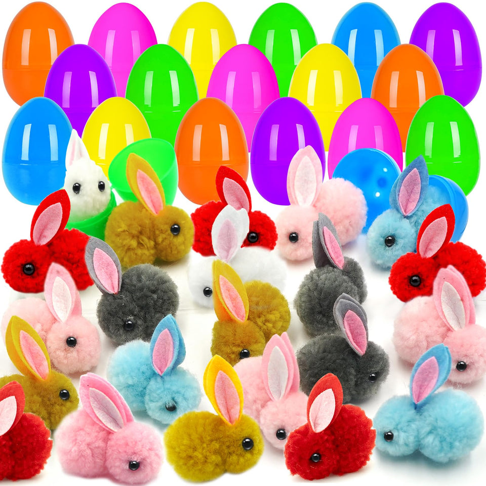 Olixmlya Easter egg fillers reveal plush bunny inside for colorful egg hunts.