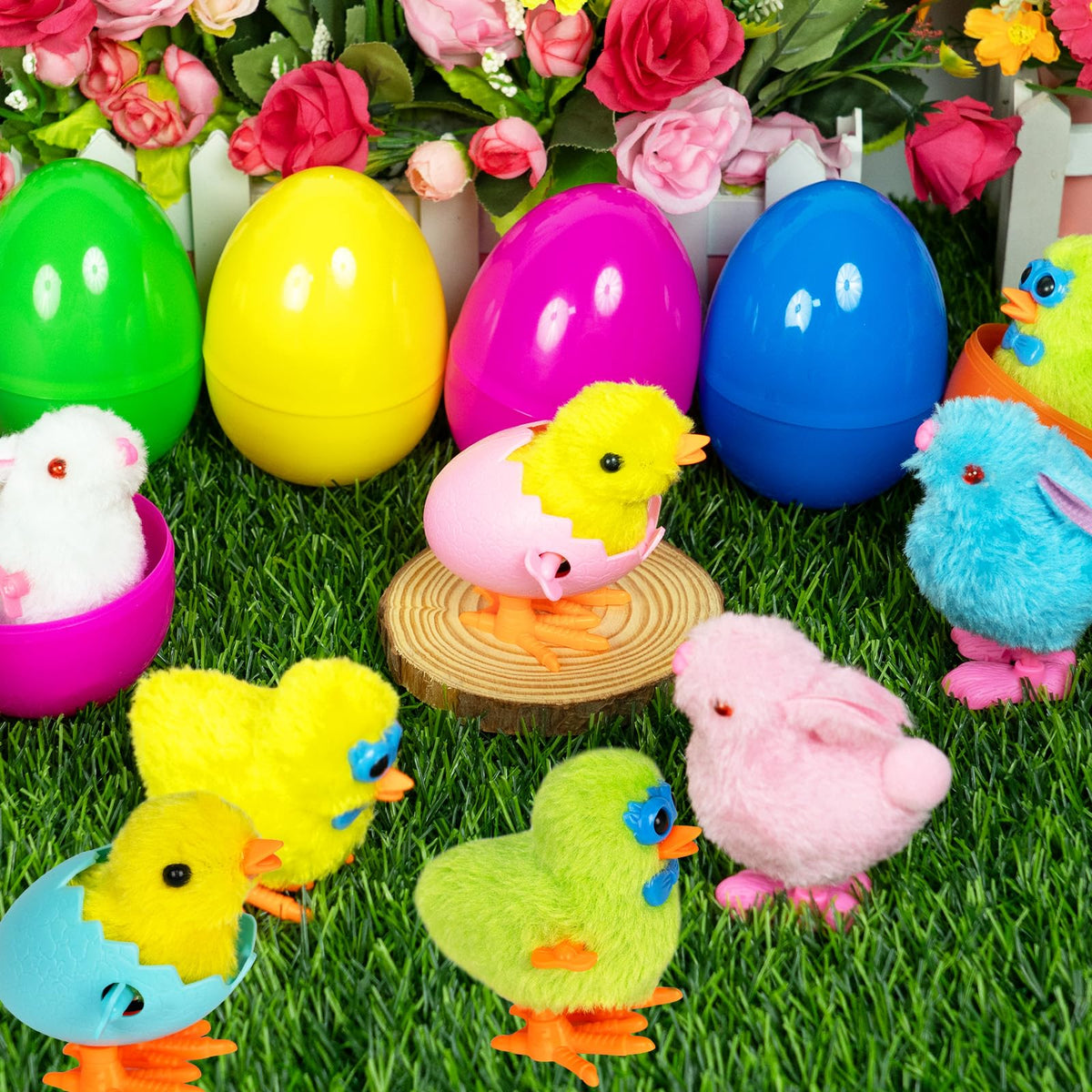 Olixmlya jumbo Easter egg hunt fun with wind-up toys.