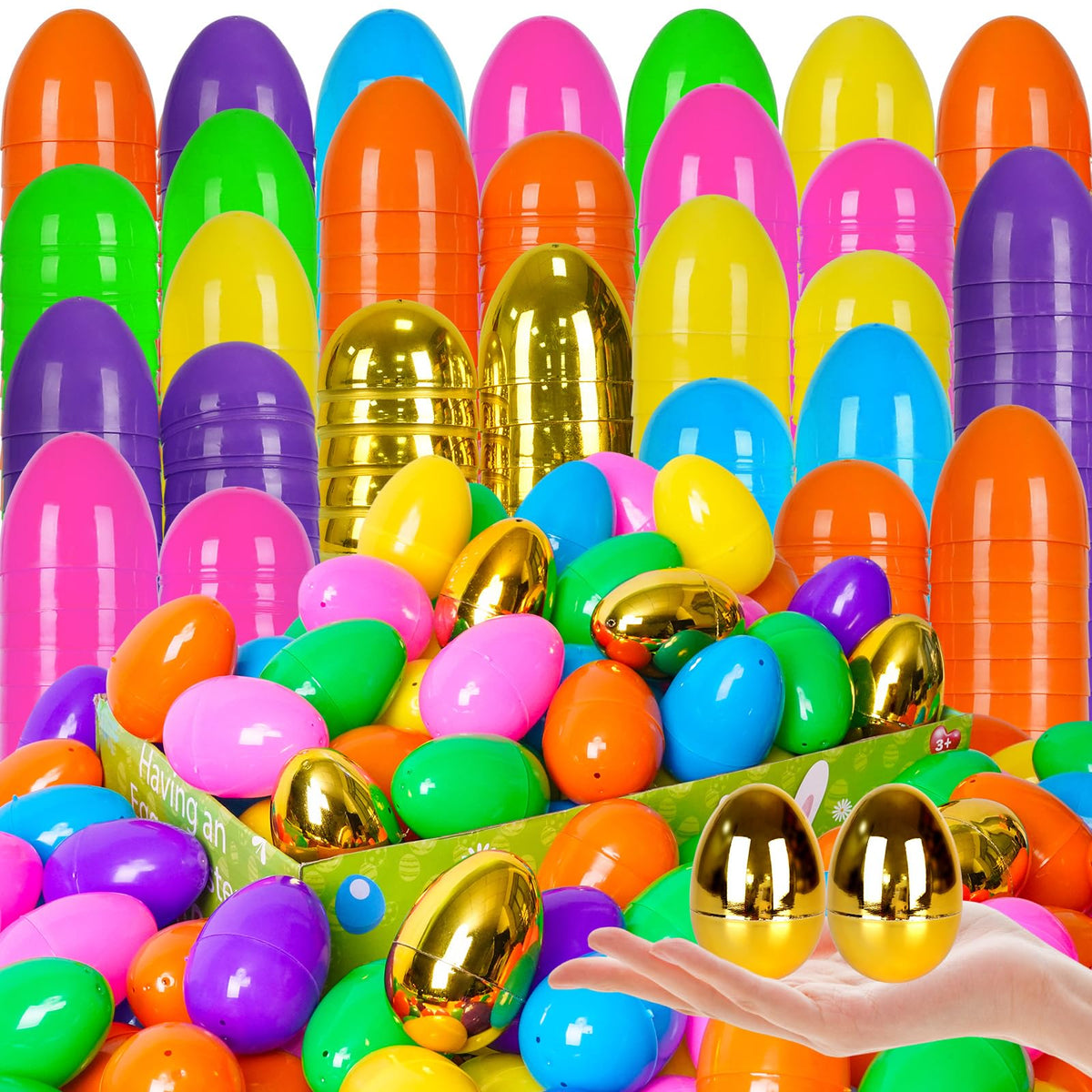 Olixmlya Easter eggs set with 200 pieces and six golden eggs for exciting hunts.