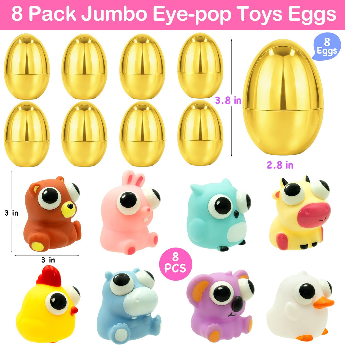 Olixmlya eye-pop squishy toy inside each egg delivers satisfying squeeze and pop sound.