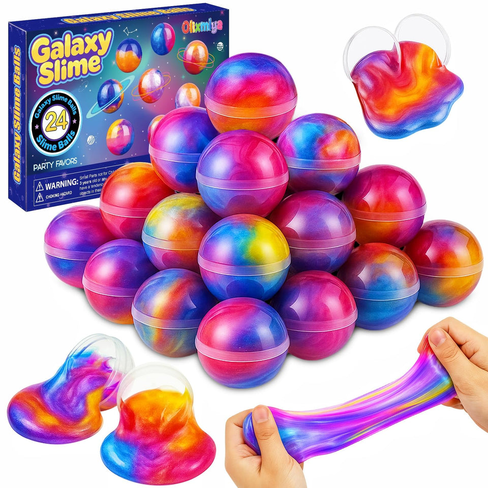 Olixmlya Galaxy Slime Balls in four shimmering colors for colorful party fun