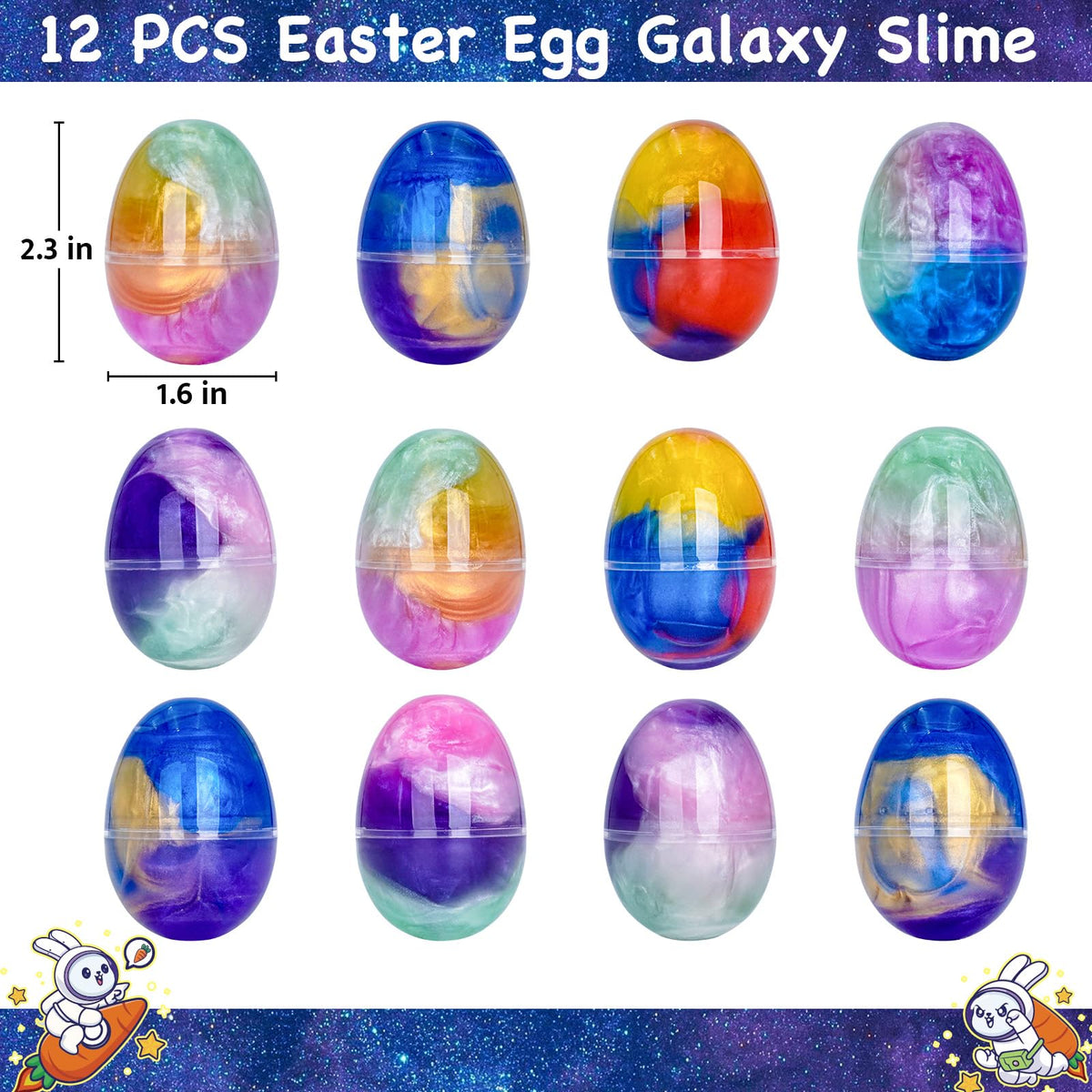 Olixmlya Galaxy Slime Eggs interior view showing colorful slime inside.