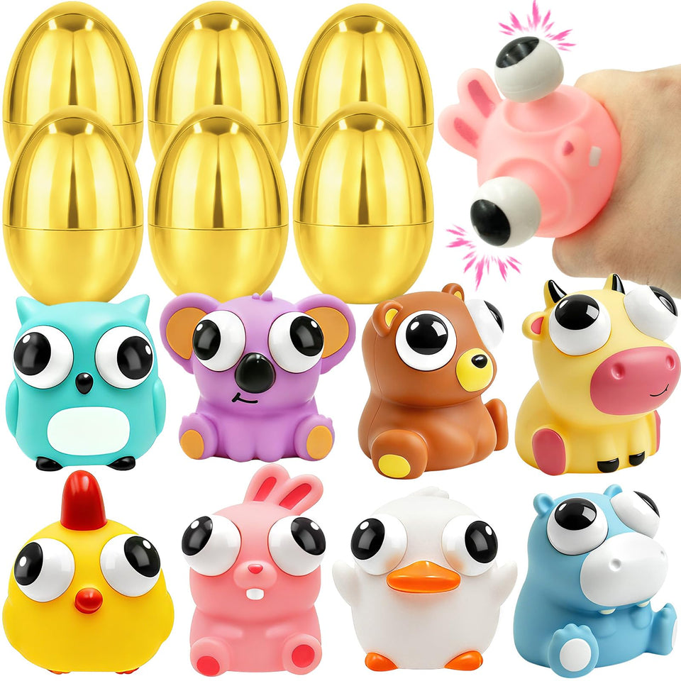 Olixmlya golden Easter egg 8-pack with eye-pop squishy toy for fun Easter baskets.