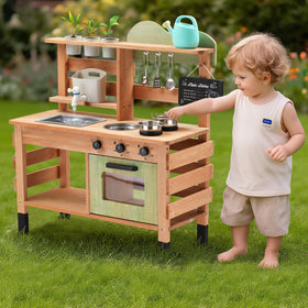 OLLIKIVI backyard play kitchen fits in backyards and schools for active pretend play
