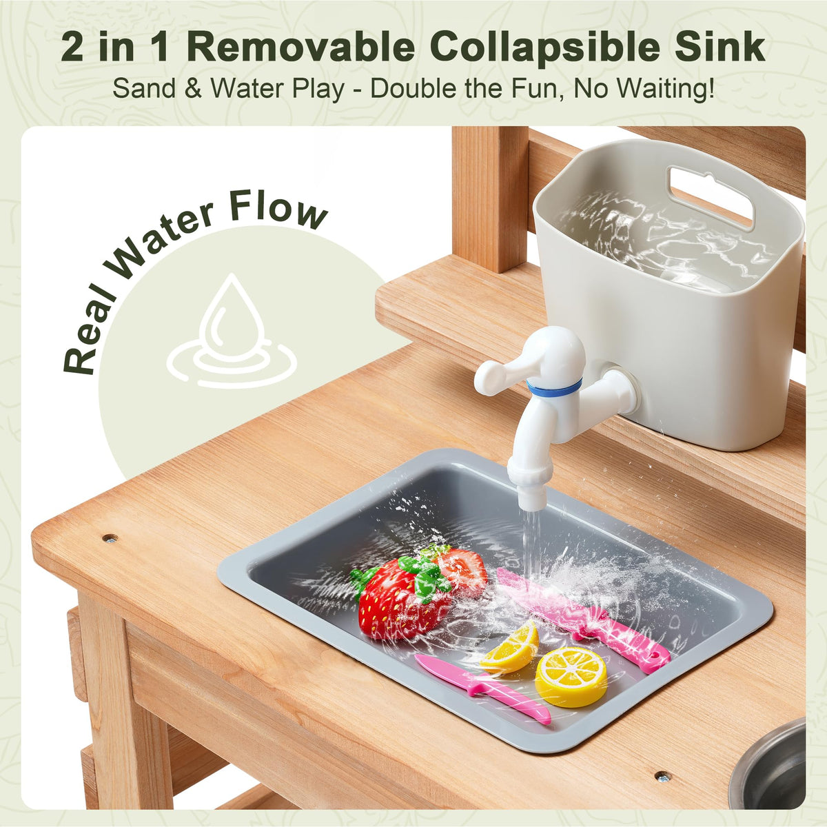 OLLIKIVI storage shelves keep cups and utensils neatly organized for group play
