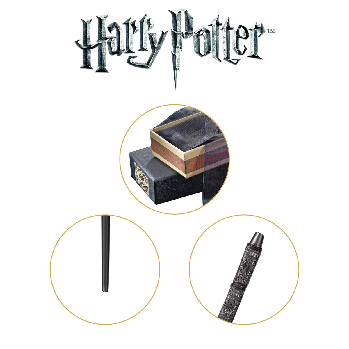 Ollivander's box packaging highlighted with wand, a striking gift-ready presentation.