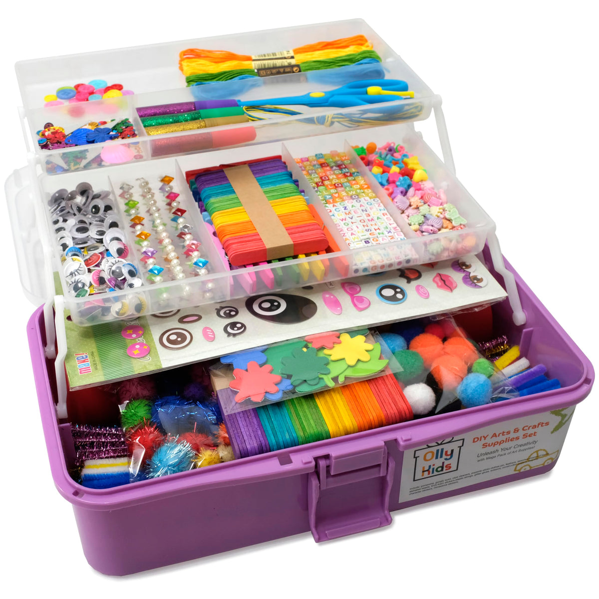Olly Kids art box organization keeps supplies neatly stored for easy access.