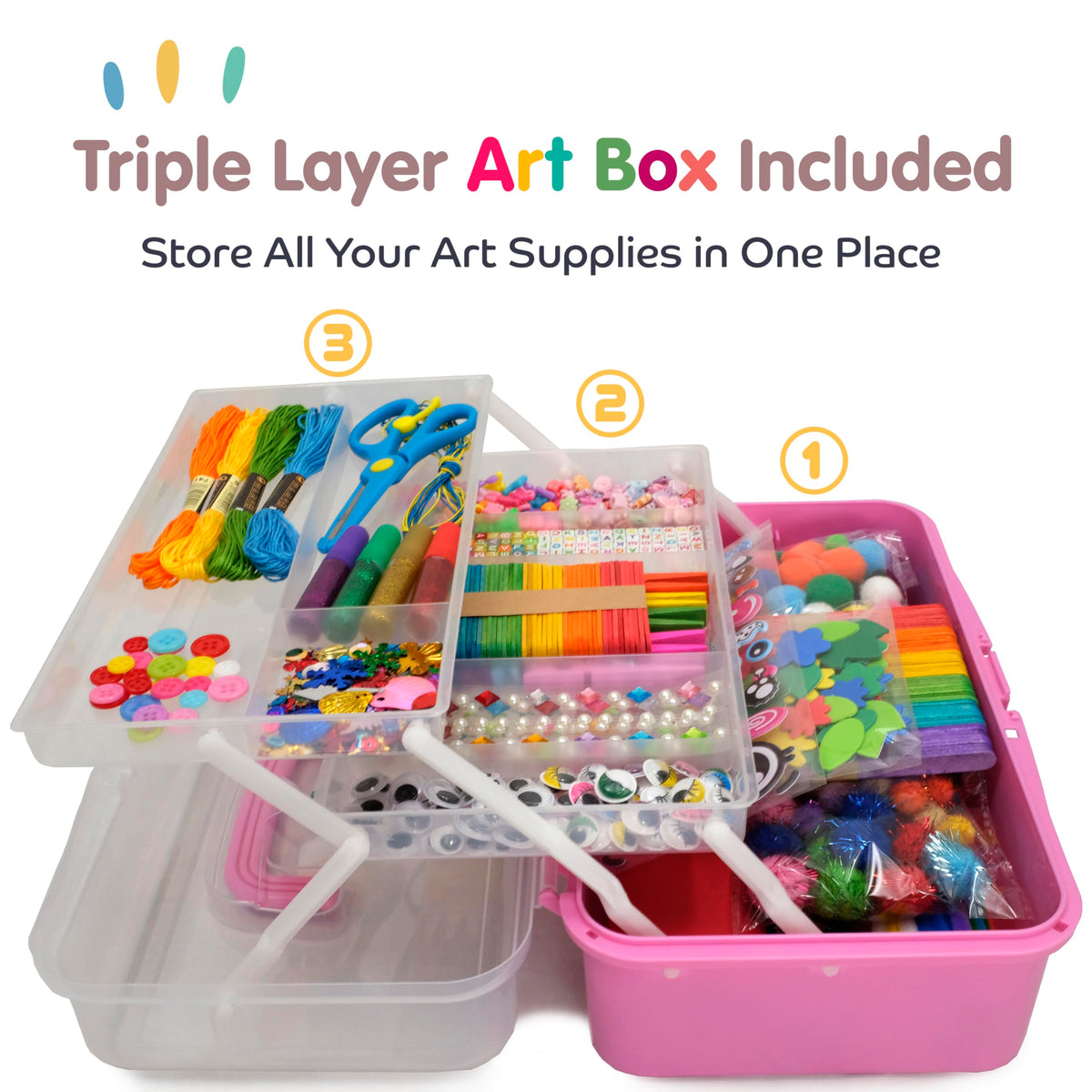 Olly Kids carry handle portable art box ready for on-the-go activities