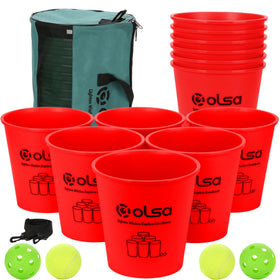 OLSA Giant Yard Pong set with 12 buckets for durable outdoor fun.