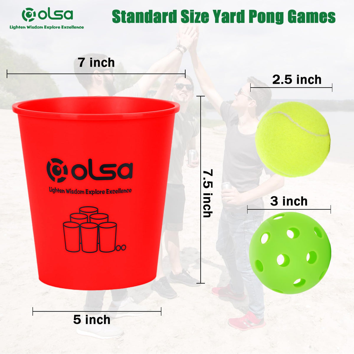 OLSA Giant Yard Pong set with 4 balls for quick, engaging play.