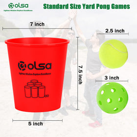 OLSA Giant Yard Pong set with 4 balls for quick, engaging play.