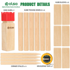 OLSA Kubb outdoor game in use on grass or sand for family fun