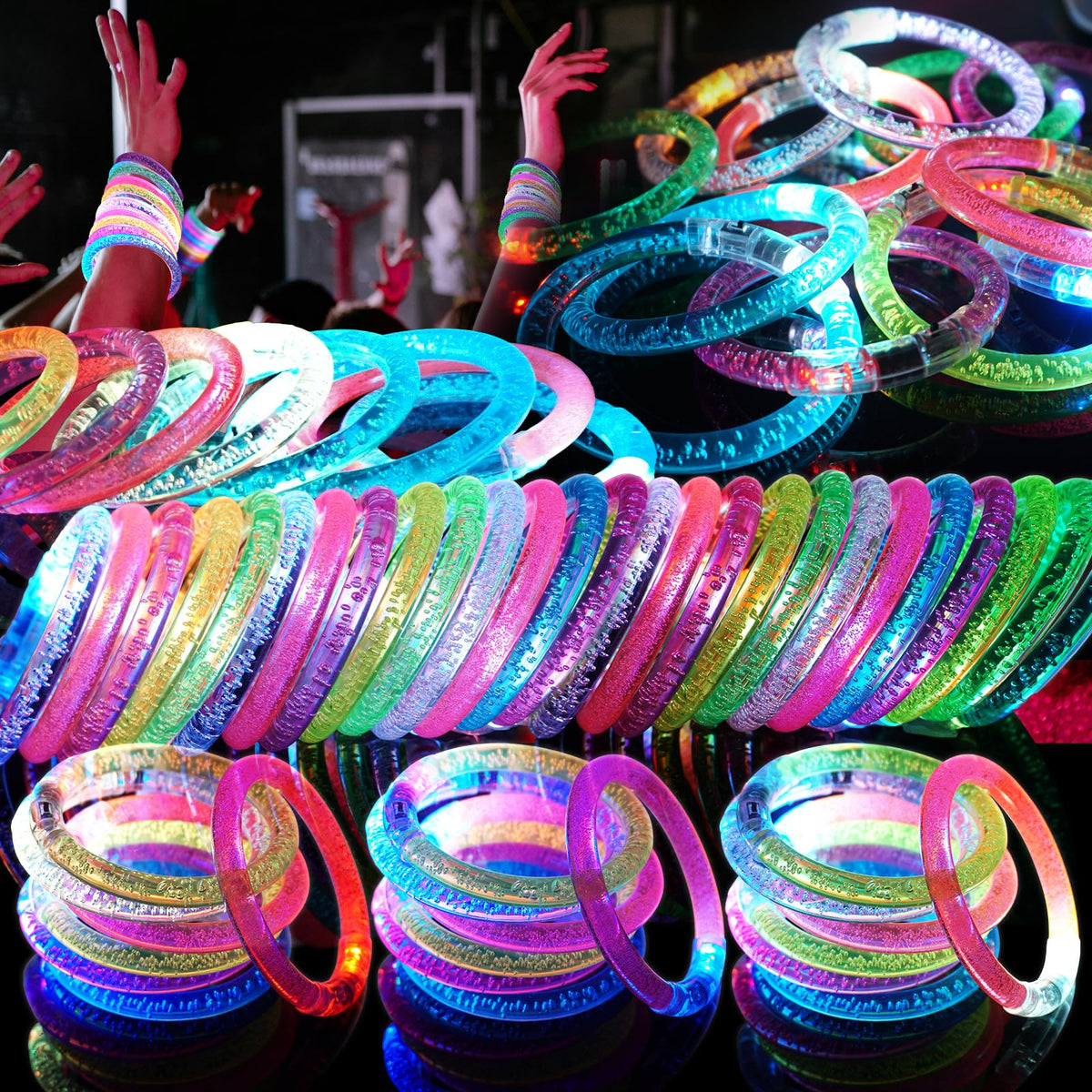 OLUPP 120-pack LED bracelets glow in the dark for vibrant night events