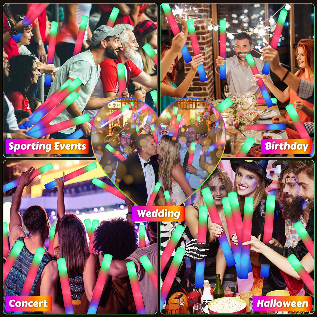 OLUPP glow sticks close-up with batteries powering long-lasting illumination.