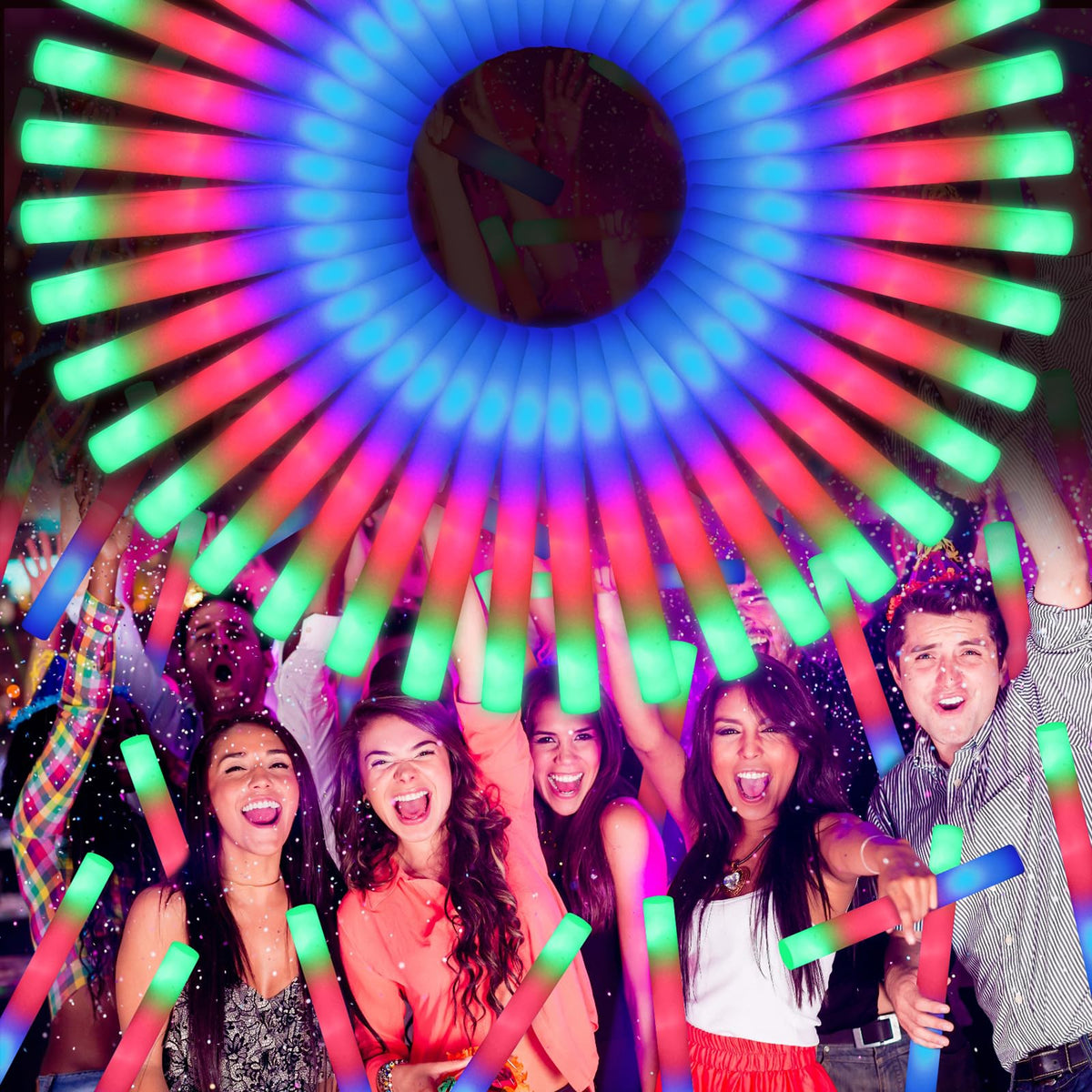 OLUPP LED foam glow sticks bulk offer multi-color lighting for a vibrant party ambiance.