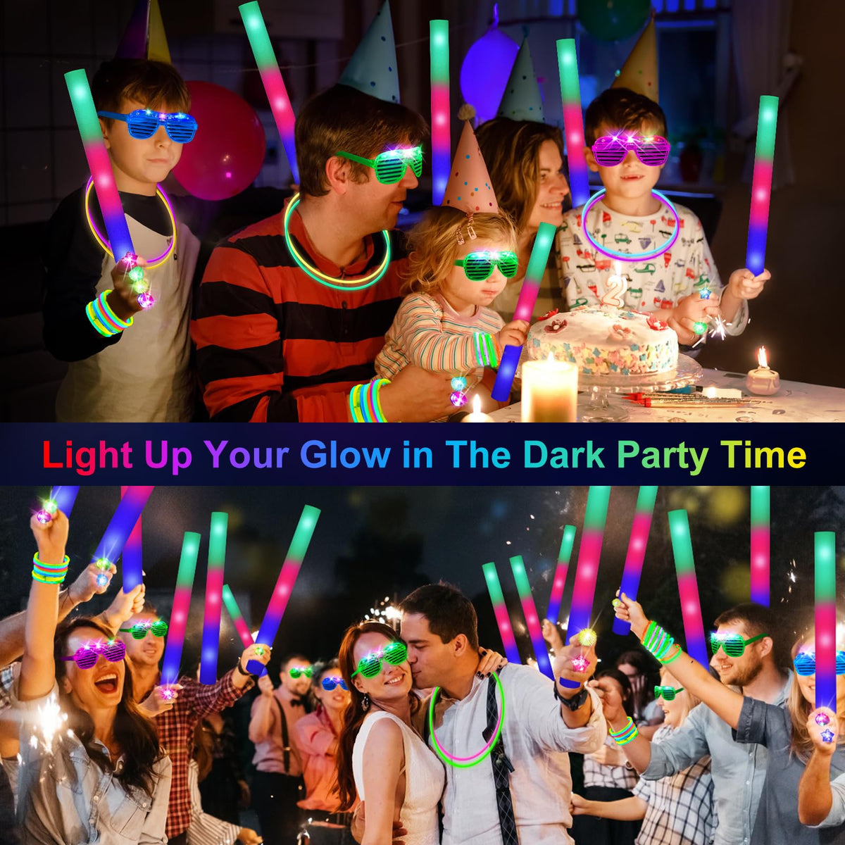 OLUPP LED glasses 16 pcs add vibrant hands-free glow for dances and photos.