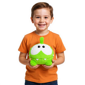 Om Nom plush toy front view, vibrant green, ideal for cuddles and imaginative play.