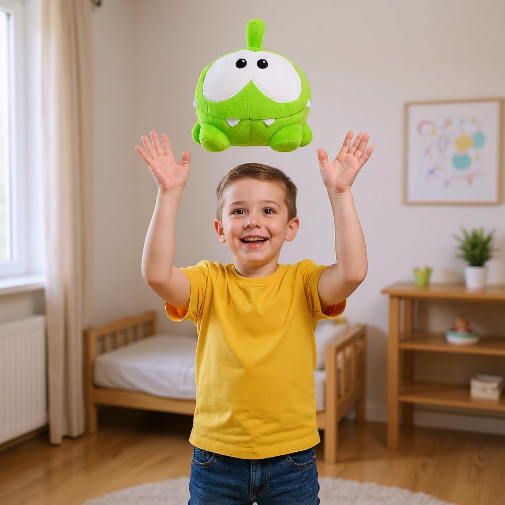 Om Nom plush toy in a playtime scene, inviting storytelling moments.